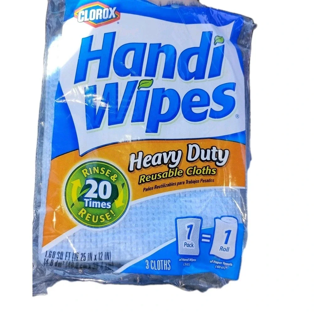 Clorox HEAVY DUTY HANDI WIPES CLOTHS  REUSABLE‎ CLEANING TOWELS Blue 3 Pack